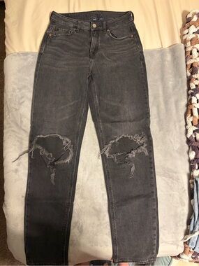 American Eagle Outfitters Black Distressed Straight-Leg Jeans